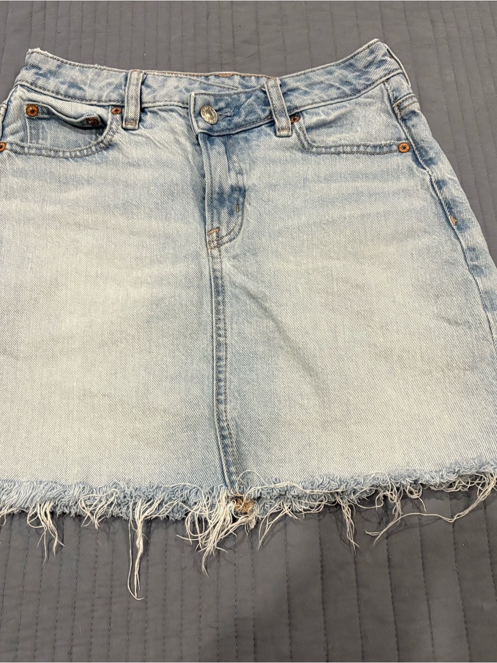 American Eagle Outfitters Light Blue Frayed Denim Mini Skirt